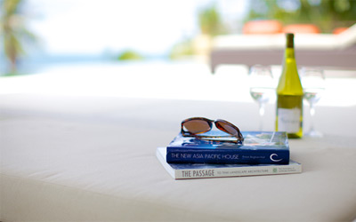 Luxury, books, glasses, wine, swimming pool